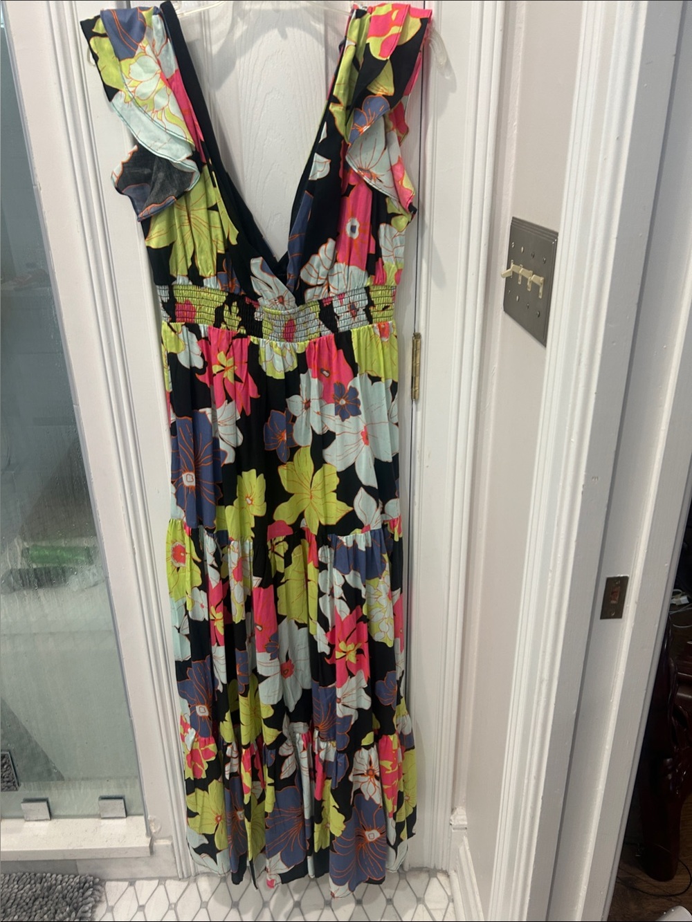 ModCloth Bright Floral Maxi Dress in Hot Pink, Black & Lime